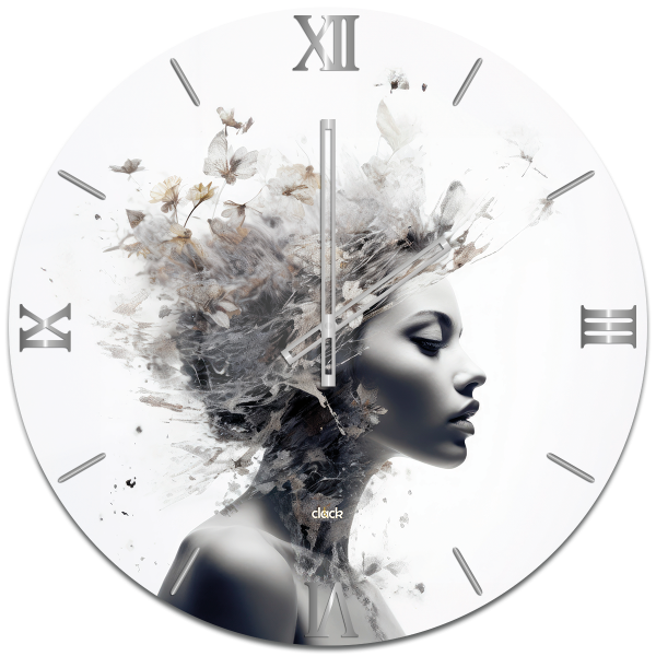 Orologio da Parete in Vetro con Profilo Femminile e Motivo Floreale