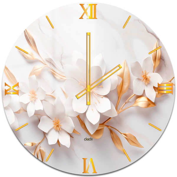 Orologio da parete bianco con fiori