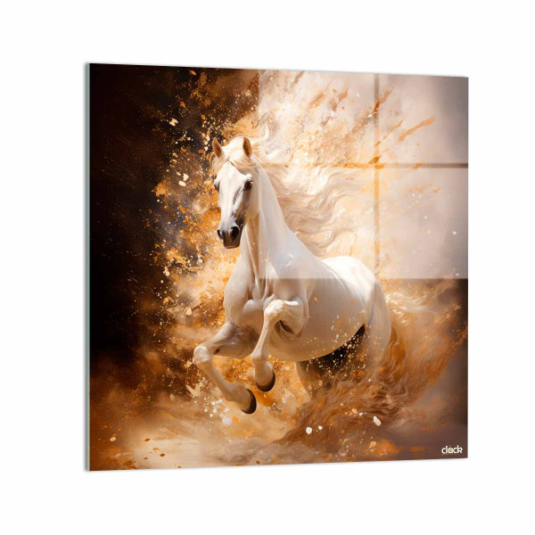 Quadro "Golden Horse": Maestosità e Movimento in Riflessi d'Oro