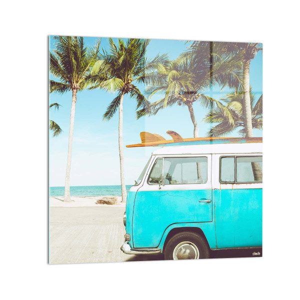 Quadro "Minivan": Viaggio Vintage e Libertà su Vetro